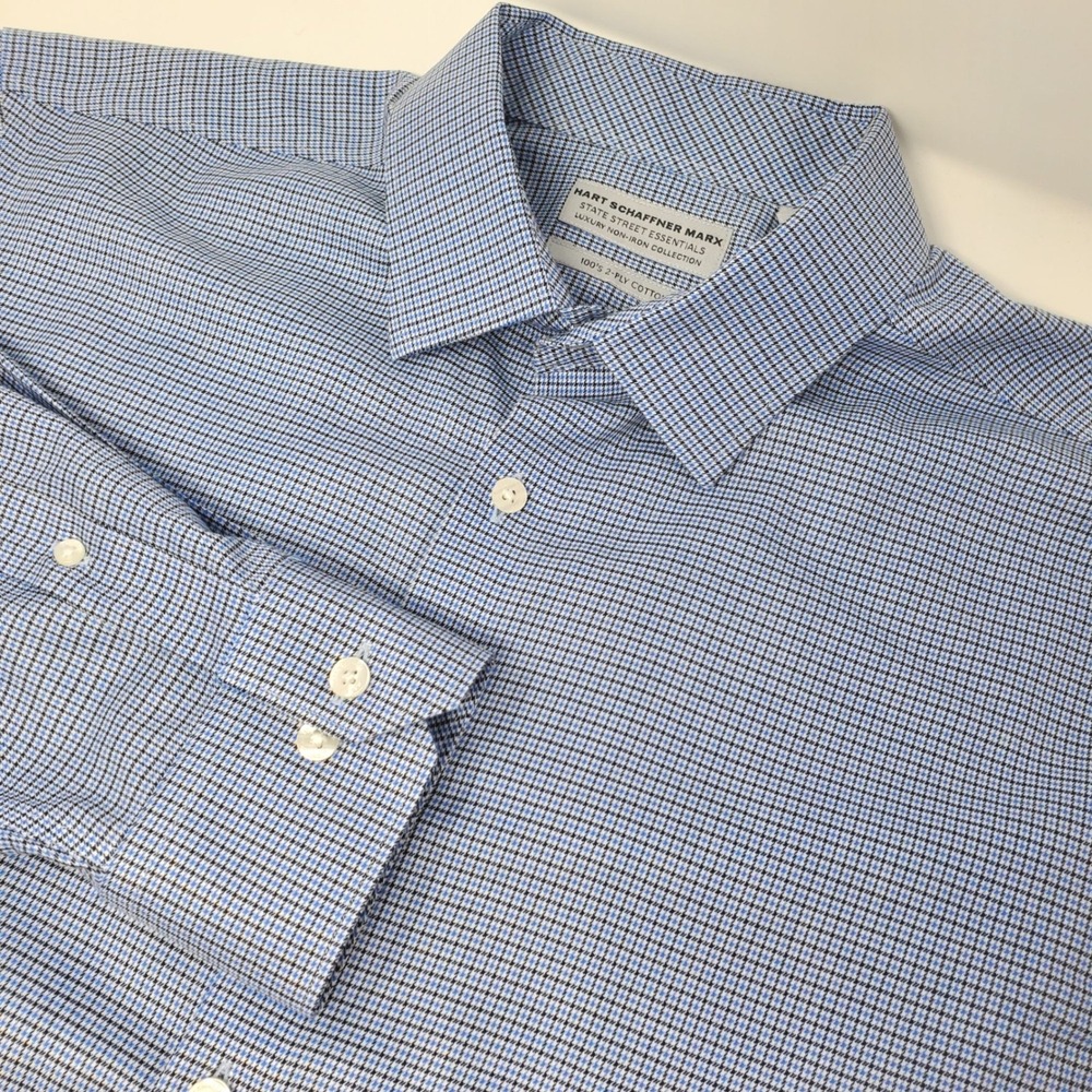 Hart Schaffner Marx Dress Shirt Mens L Blue Long Sleeve State Street Essentials
